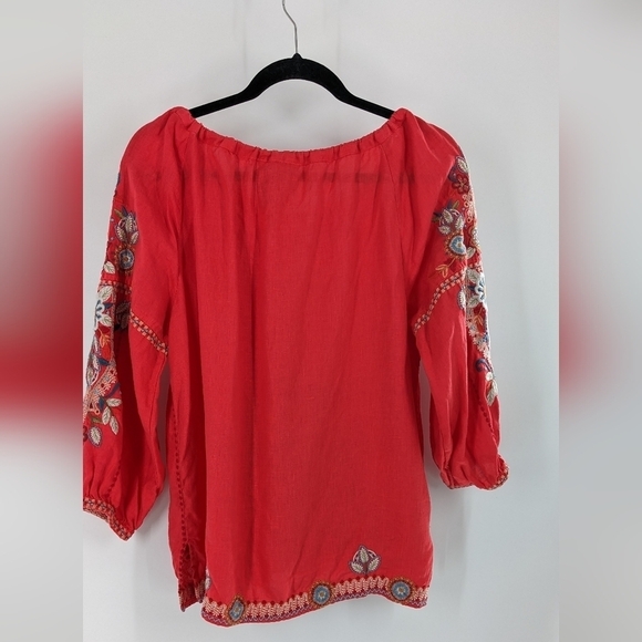 Johnny Was Maisie Peasant Tie Linen Blouse Embroidered Small - Picture 6 of 8